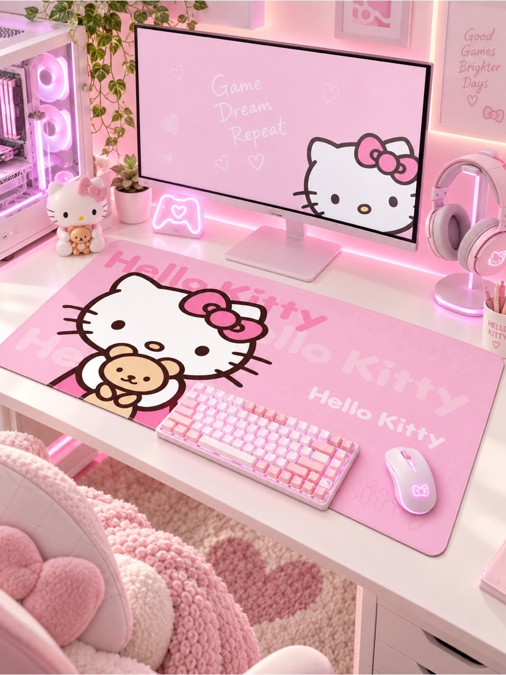 Hello Kitty Large Pink Gaming Desk Mat Mouse Pad Computer Desk Pad NWT